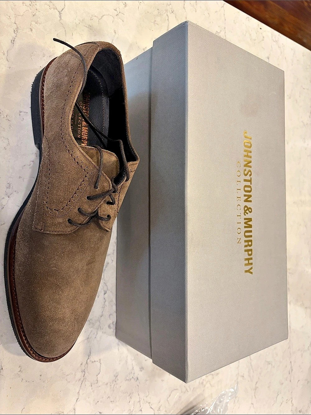 Johnston & Murphy Ridgeland Plain Toe Plain Toe Suede Derby in Brown US 10.5 M